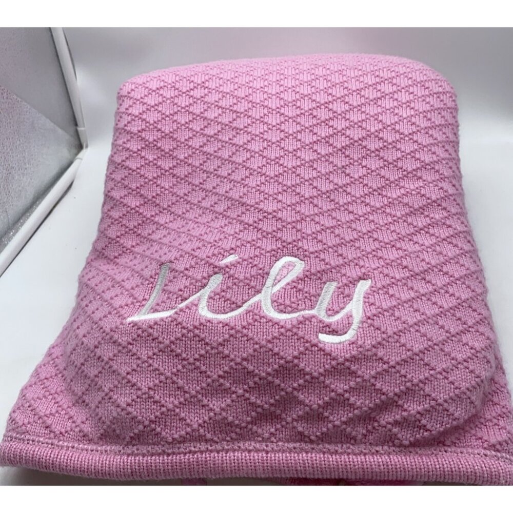 Pottery Barn Kids Lily Luxe Cable Knit Pink Sherpa Baby Blanket 30 X 40 inch